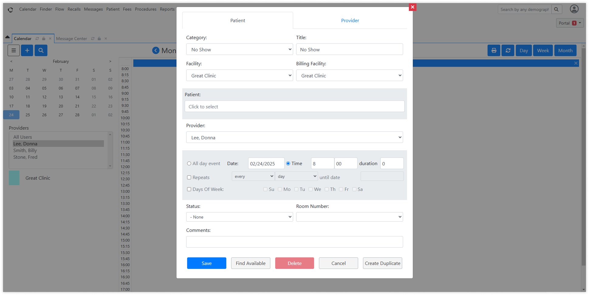 openemr-creating-appointment