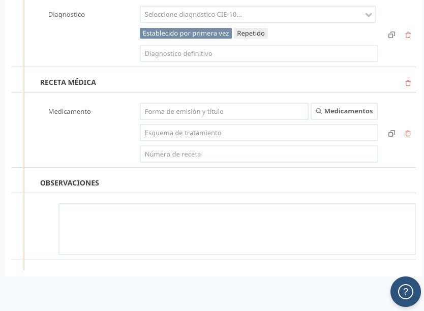 Historias Clínicas medical receipts screen