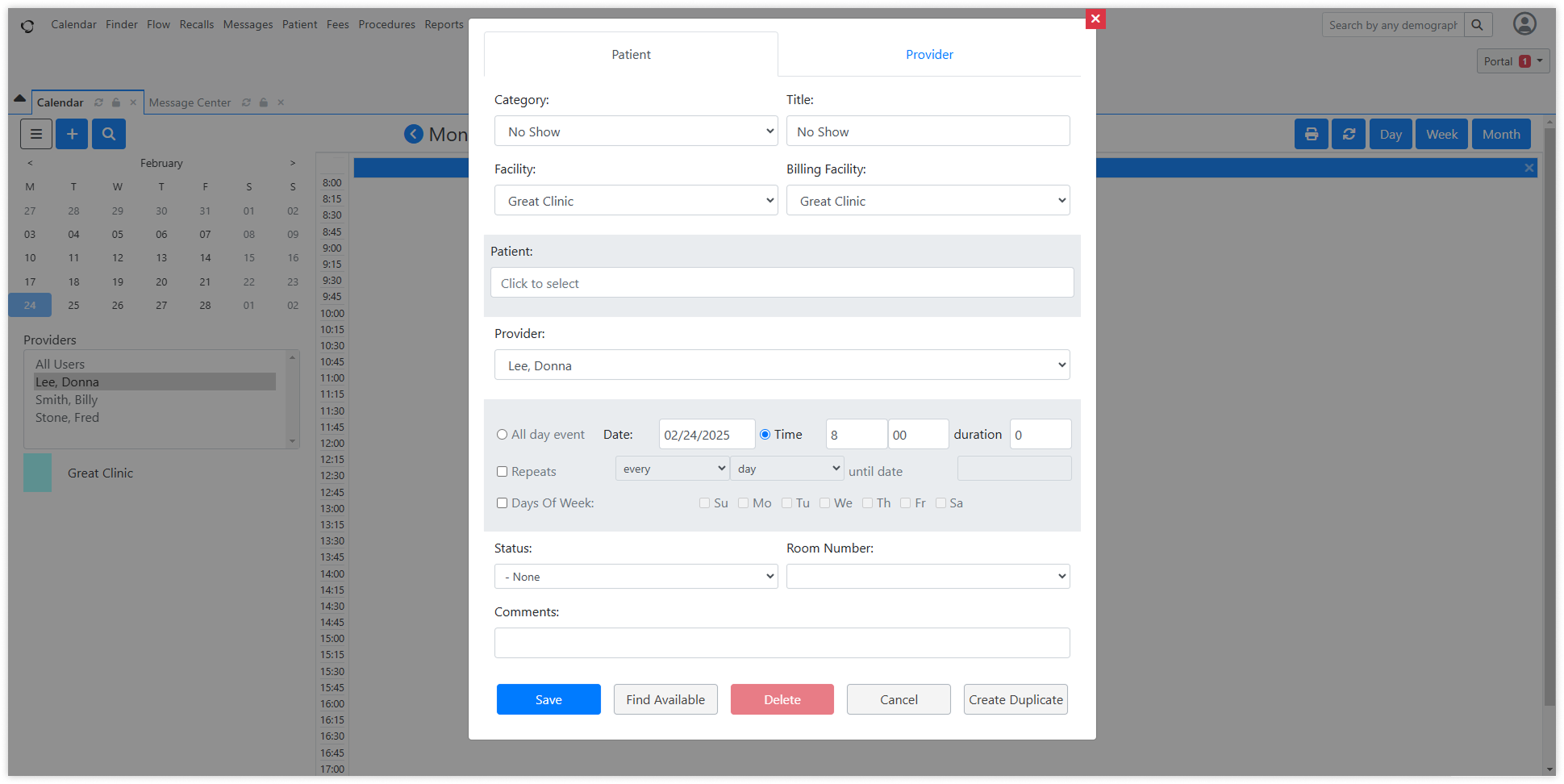 openemr-creating-appointment