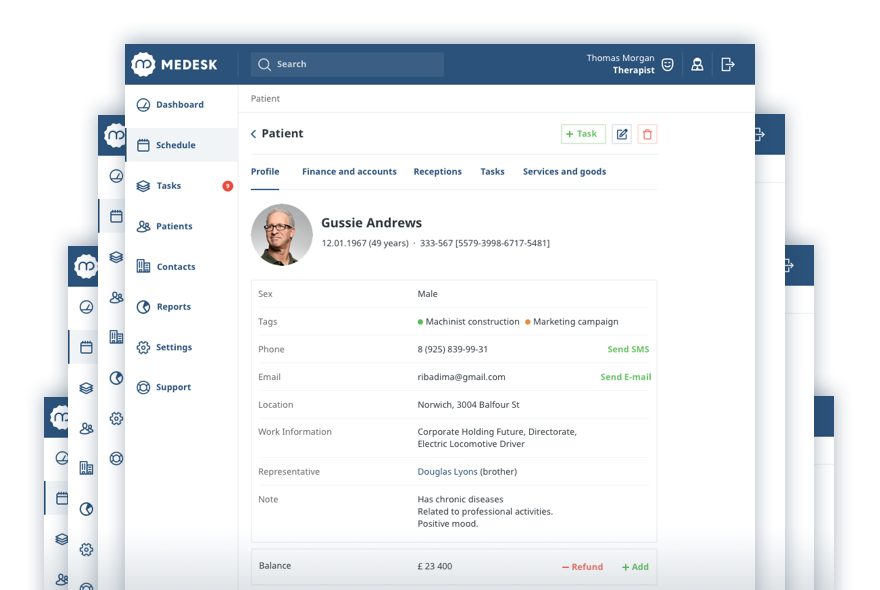 Practice management software patient record
