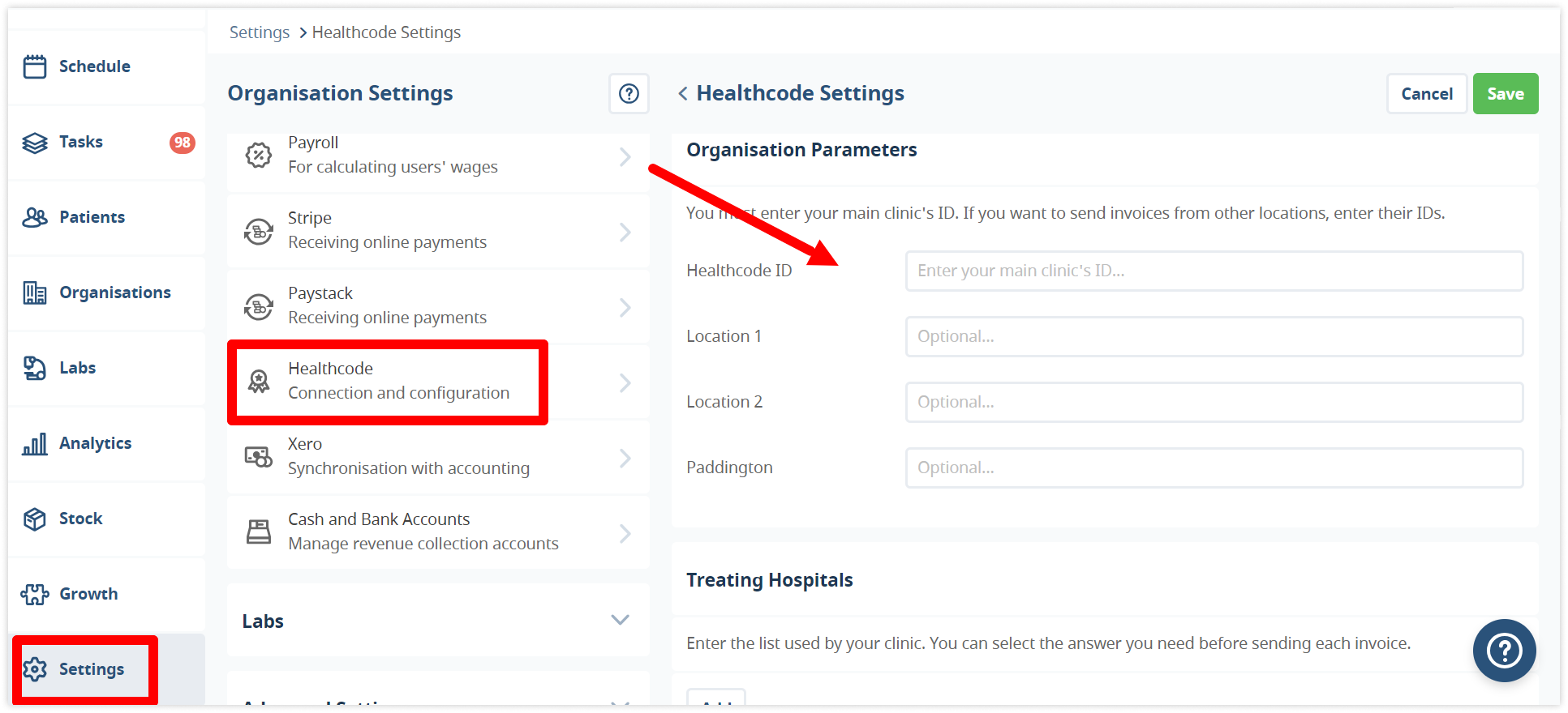 medesk-healthcode-settings