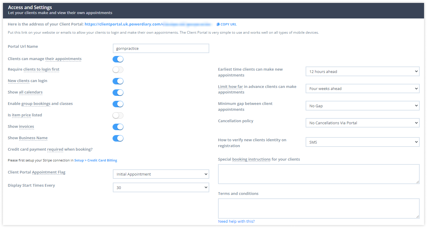powerdiary-portal-settings