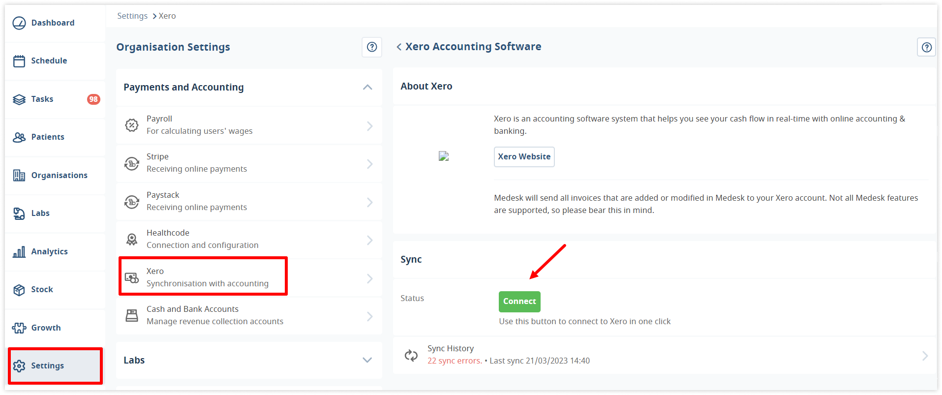 medesk-xero-settings