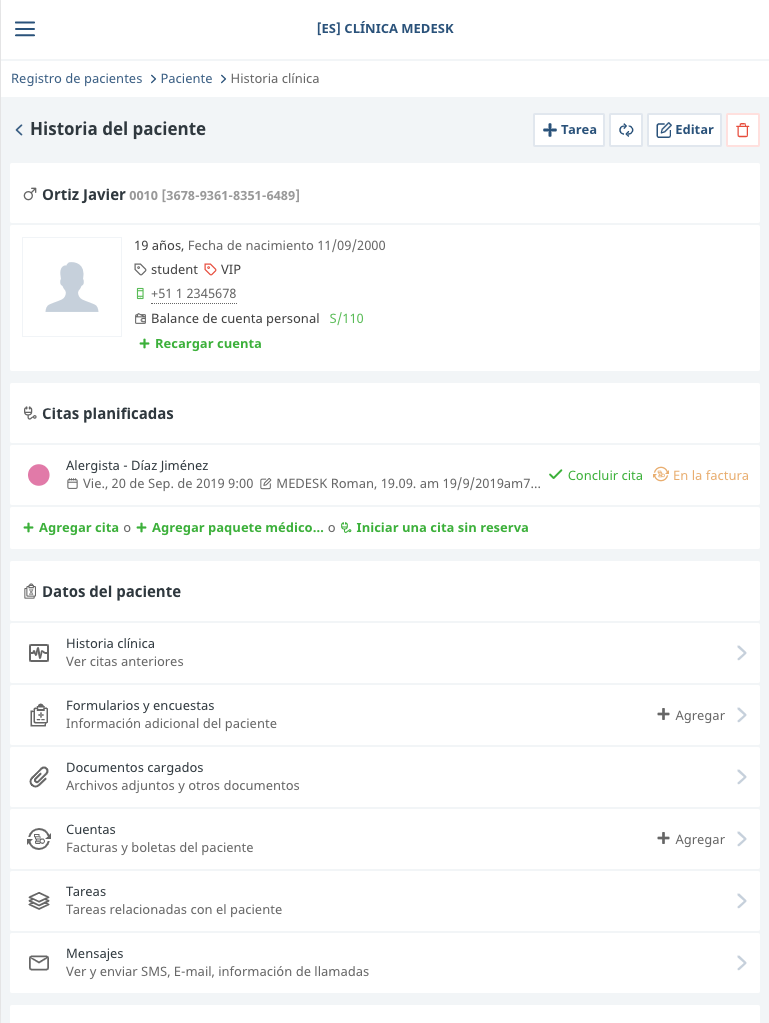 [es] screen patient record