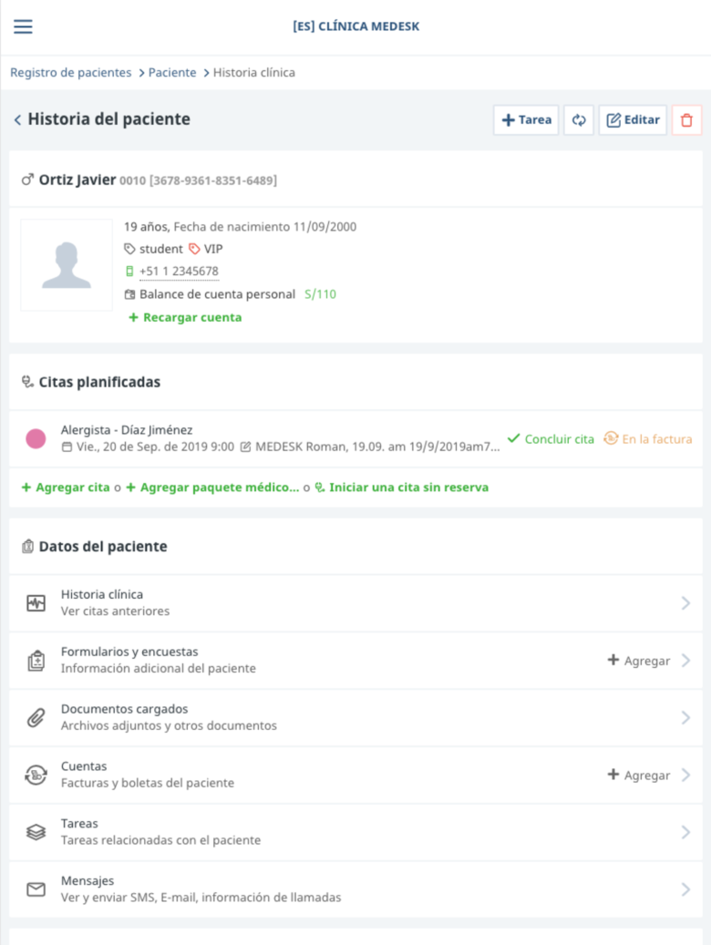 [es] screen patient record