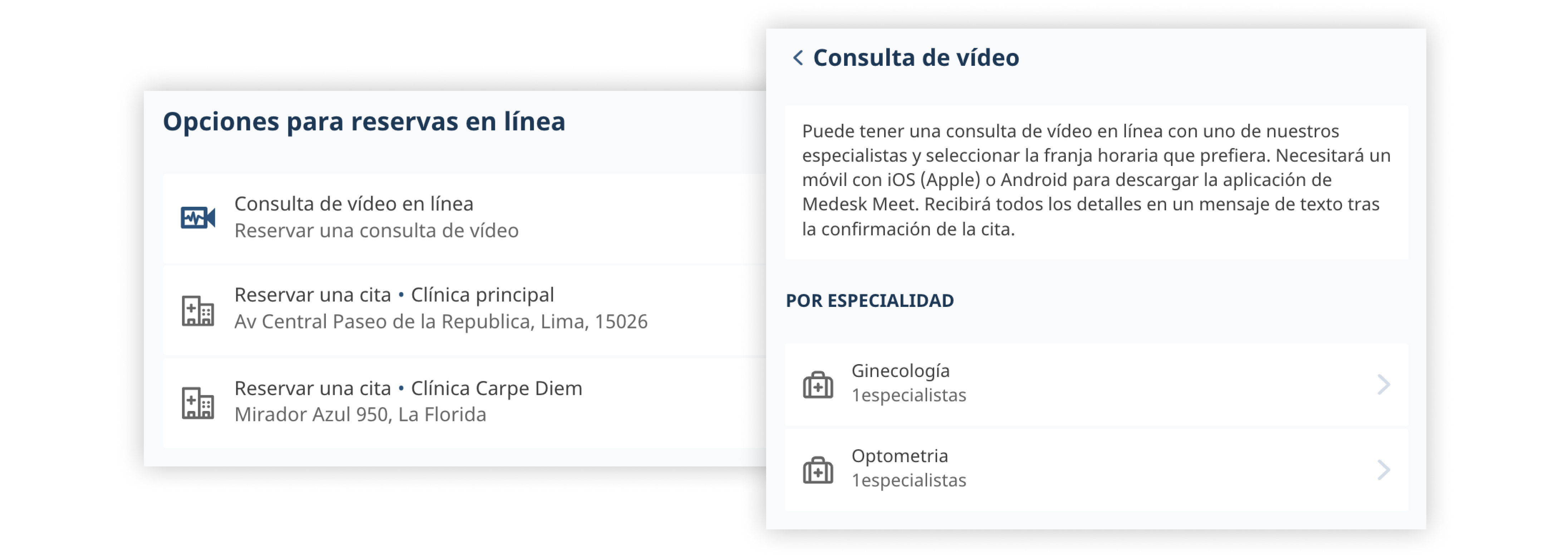 [es] telemedicine booking options